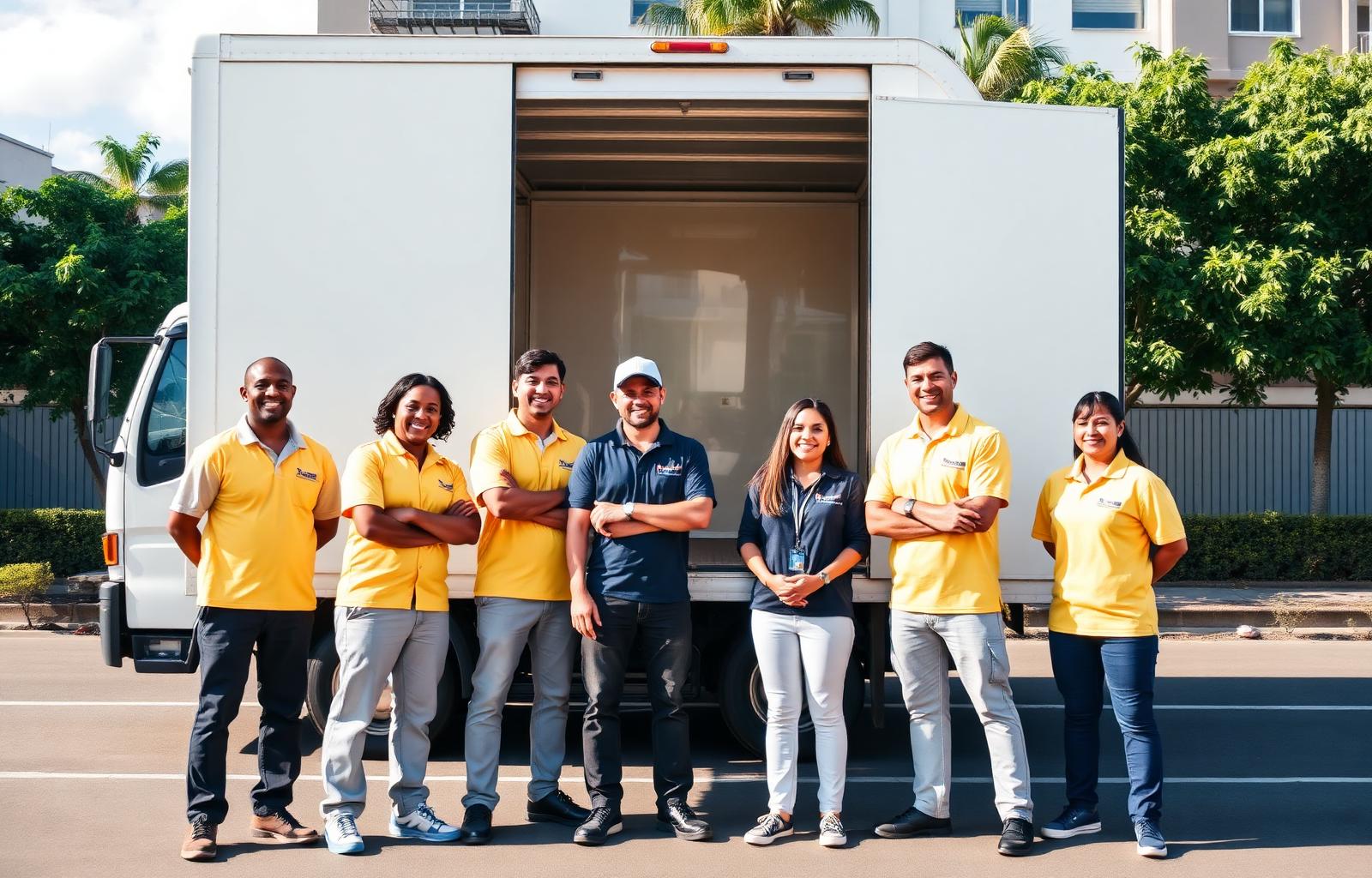 Equipe BG Mudanças em frente ao caminhão